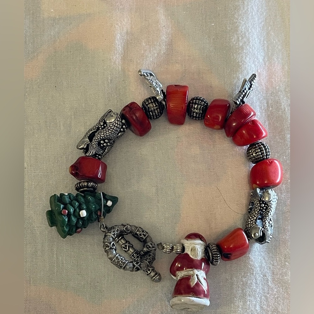 Festive Red and Silver Charm Bracelet